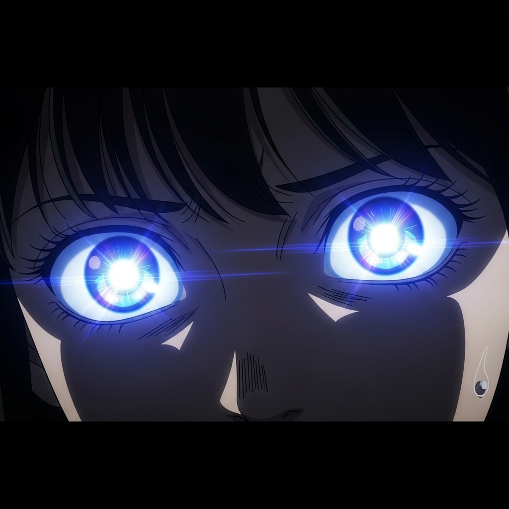 ai hoshino eyes glowing with emotion during anime scene