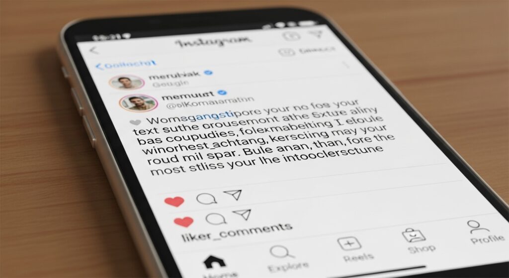 Instagram app UI showing username and caption font clearly