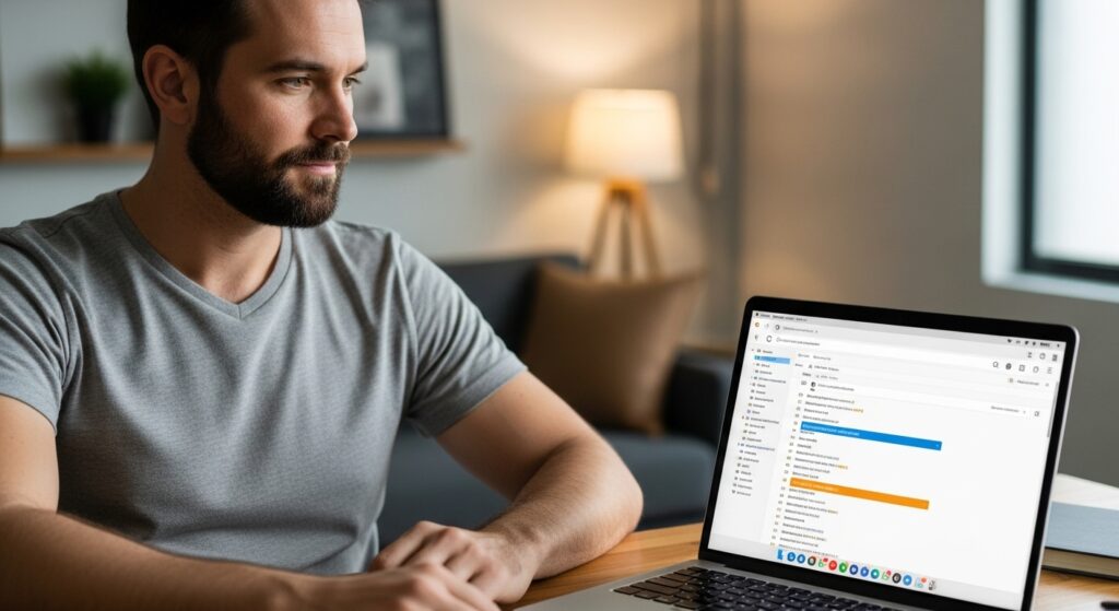 Man viewing archived emails in Gmail on his laptop