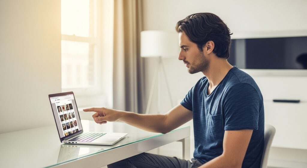 Man viewing and pausing Instagram Reel on desktop browser.