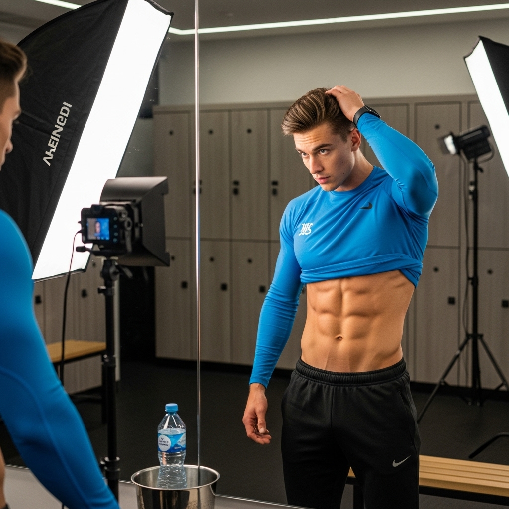 a fitness man influencer before shooting workout content