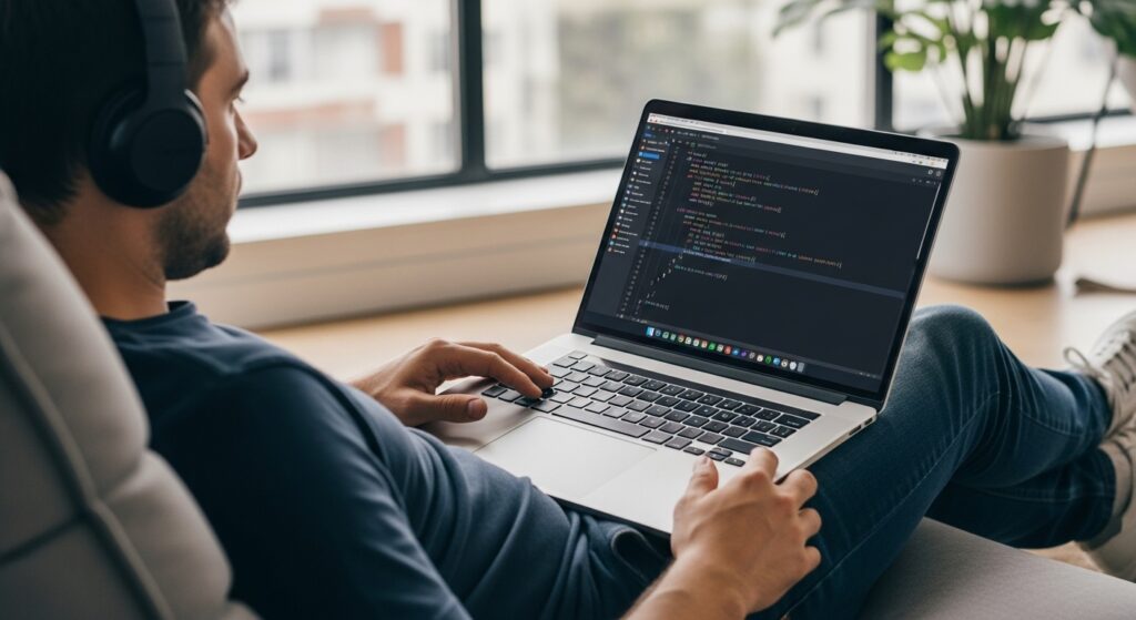 Developer testing code in Python playground.”)