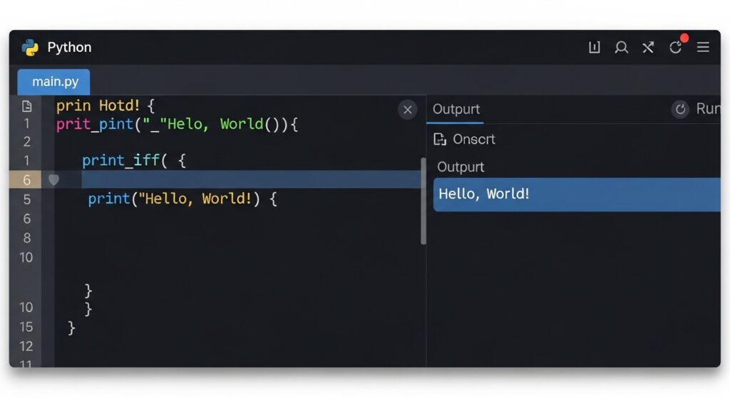 “Python online playground running simple code.”)