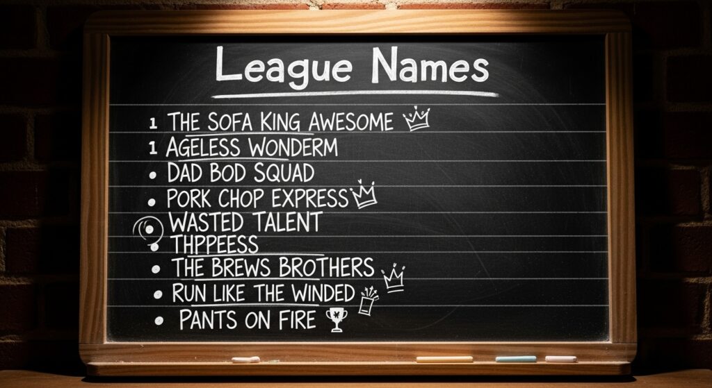 chalkboard with fantasy football league name ideas