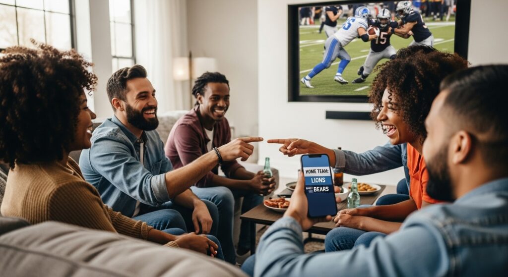 friends laughing at fantasy football team names