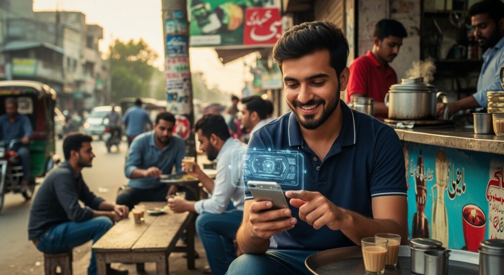 A man gets his identity verified through mobile in Pakistan.