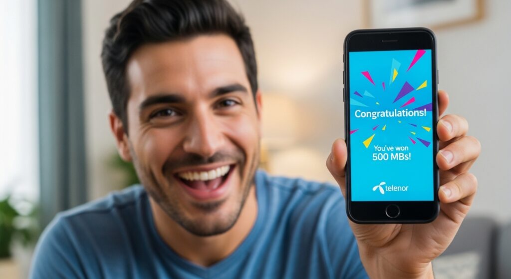 "telenor daily quiz winner happy with free MBs"