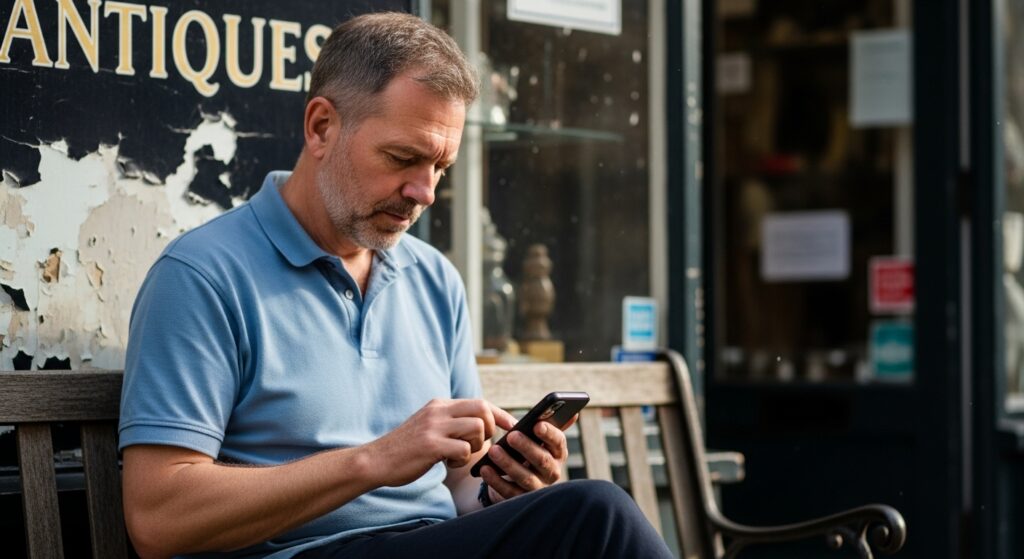 Man using mobile phone to check BISP 8171 balance
