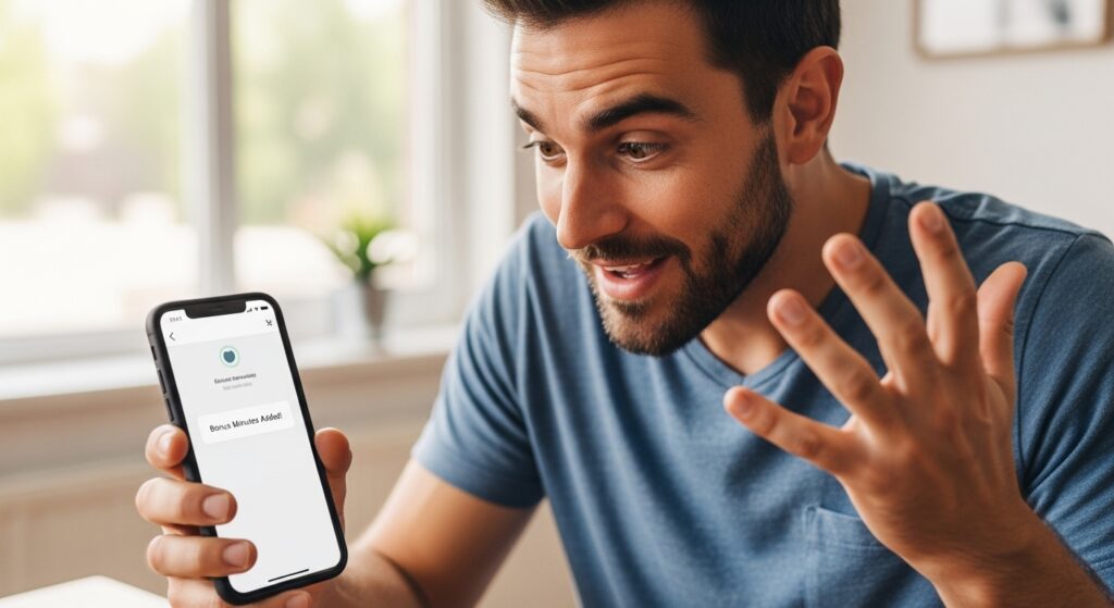 A man who is delighted to get more Zong call minutes on his phone.