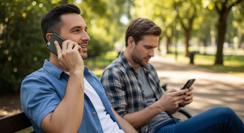 Friends using Telenor monthly call package outdoors"