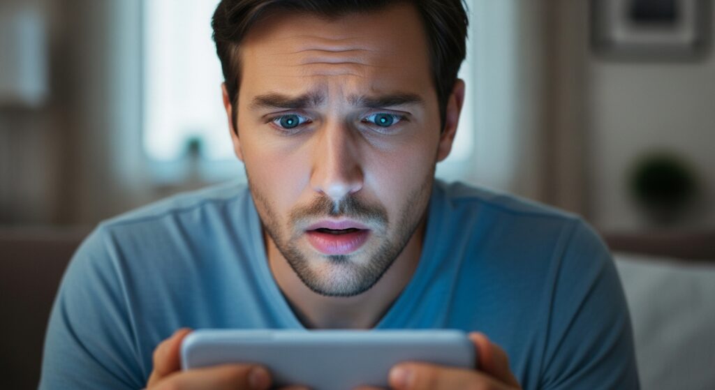 man confused by inconsistent social media results.
