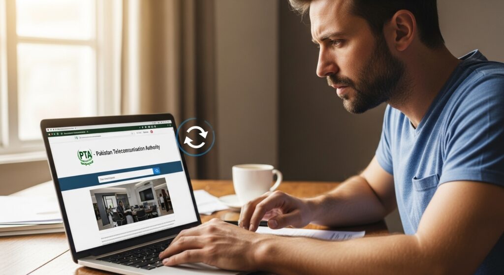 A hand using a laptop to refresh the local PTA website
